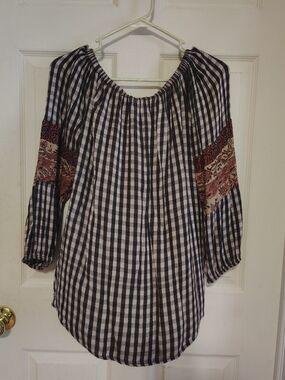 Avani Del Amour Medium Boho Top Fall Fairycore Checkered Renaissance
